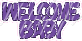 Flat Purple with Purple Outlines Welcome Baby Statement w/ Variants