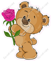 Teddy Bear with Pink Rose Flower w/ Variants