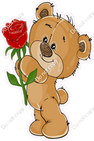 Teddy Bear with Pink Rose Flower w/ Variants