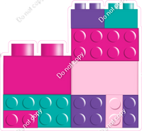 Hot Pink, Baby Pink, Teal, Purple Stacked Legos