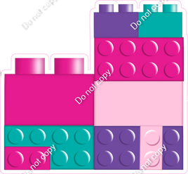 Hot Pink, Baby Pink, Teal, Purple Stacked Legos