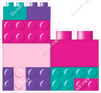 Hot Pink, Baby Pink, Teal, Purple Stacked Legos