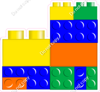 Yellow, Blue, Orange, Green Stacked Legos