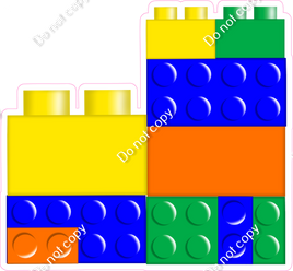 Yellow, Blue, Orange, Green Stacked Legos