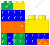 Yellow, Blue, Orange, Green Stacked Legos