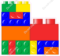 Yellow, Blue, Orange, Green, Red Stacked Legos