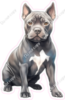 Grey Pit Bull Dog - Sitting Pointed Ears w/ Variants