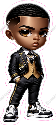 Dark Skin Tone Boy - Black Gold Suites