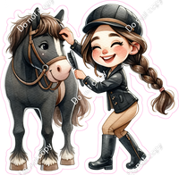 Teen Brown Hair Girl Jockey and Horse w/ Variants