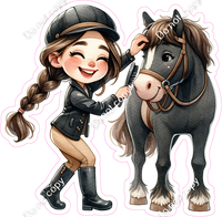 Teen Brown Hair Girl Jockey and Horse w/ Variants