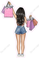 Light Skin Tone Girl Shopping  - Black Hair - Pink w/ Variants