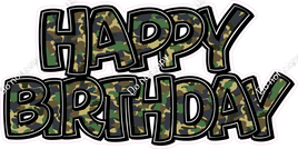 Green Camo with Black Outlines BB Happy Birthday Statement