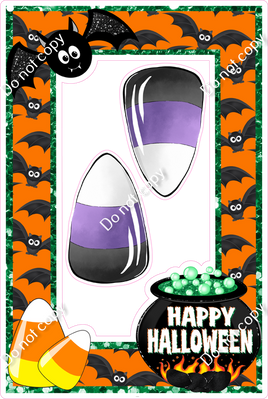 Vertical Orange with Bats, Candy Corn & Cauldron Frame