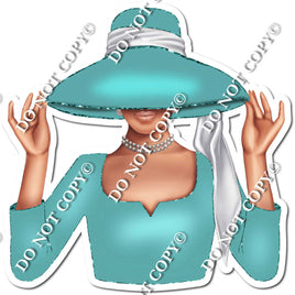 Teal - Light Skin Tone Woman in Fancy Hat w/ Variants