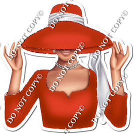 Red - Light Skin Tone Woman in Fancy Hat