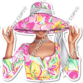 Pink Floral - Light Skin Tone Woman in Fancy Hat w/ Variants