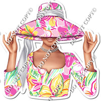 Pink Floral - Light Skin Tone Woman in Fancy Hat w/ Variants