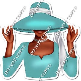 Teal - Dark Skin Tone Woman in Fancy Hat w/ Variants