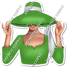 Green - Light Skin Tone Woman in Fancy Hat
