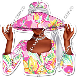 Pink Floral - Dark Skin Tone Woman in Fancy Hat w/ Variants