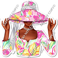 Pink Floral - Dark Skin Tone Woman in Fancy Hat w/ Variants