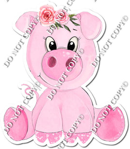Pink Pig with Flower Crown Sitting w/ Variants