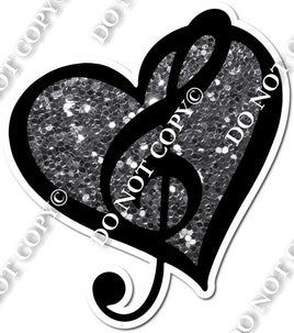 Silver Sparkle Heart & Music Note
