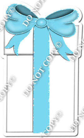 Tall Baby Blue Bow, White Present