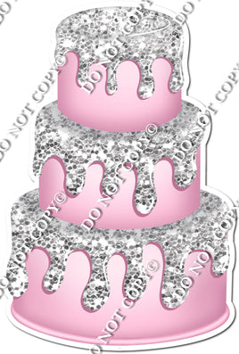 Baby Pink, Silver Frosting Cake - No Dollops or Stars