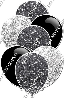 Silver, Light Silver Sparkle & Flat Black Balloon Bundle