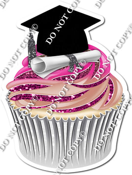 Hot Pink & Rose Gold Ombre - Blank Graduation Cap Cupcake