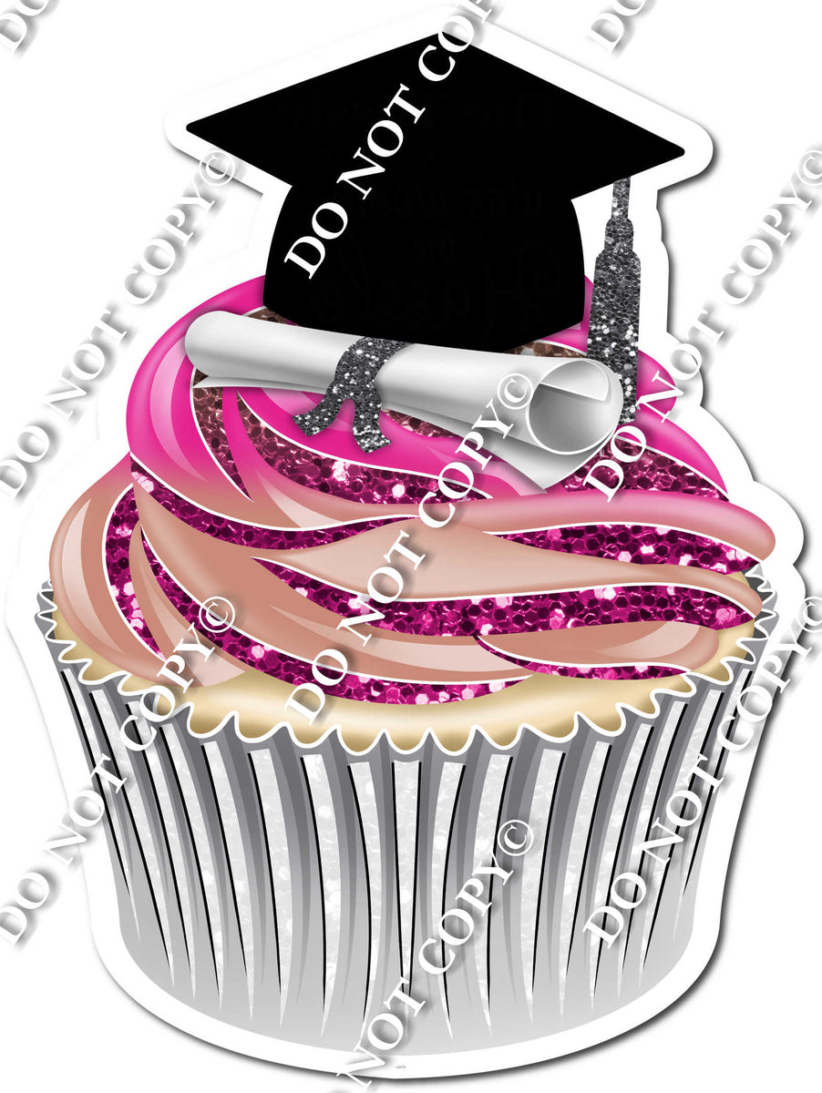 Hot Pink & Rose Gold Ombre - Blank Graduation Cap Cupcake| Sign Swag USA