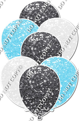 Silver, Baby Blue, White Sparkle Balloon Bundle