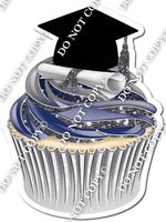 Silver & Navy Blue - Blank Graduation Cap Cupcake