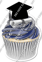 Silver & Navy Blue - Blank Graduation Cap Cupcake