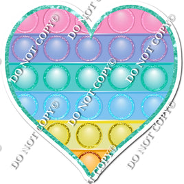 Pastel Rainbow Pop it - Heart with Mint Outline