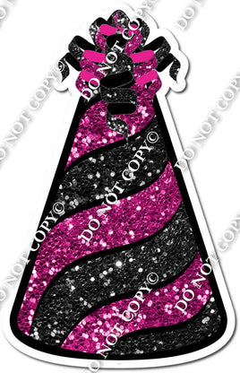 Black Sparkle & Hot Pink Sparkle Party Hat w/ Variants