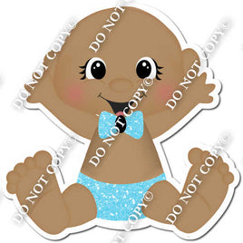 Dark Skin Tone Boy Baby - Baby Blue Sparkle