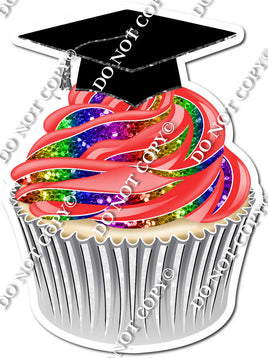 Rainbow Cupcake with Graduation Cap