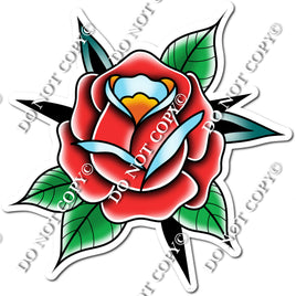 Traditional Tattoo - Red Rose, Baby Blue Accents