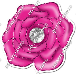 Hot Pink Open Rose with Diamond w/ Variants