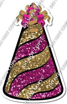 Gold Sparkle & Hot Pink Sparkle Party Hat w/ Variants