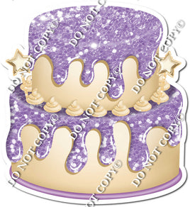 2 Tier Champagne Cake & Dollops, Lavender Drip