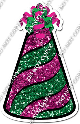 Hot Pink Sparkle & Green Sparkle Party Hat w/ Variants