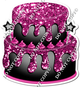 2 Tier Black Cake, Hot Pink Dollops & Drip