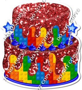 2 Tier Building Blocks Cake, Blue Dollops, Red Drip