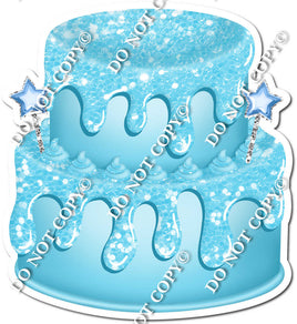2 Tier Baby Blue Cake, Baby Blue Dollops & Drip