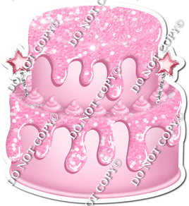 2 Tier Baby Pink Cake, Baby Pink Dollops & Drip
