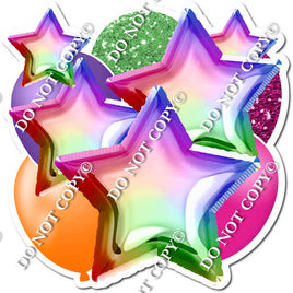 Rainbow, Orange, Lime, Hot Pink, Purple Balloon & Star Bundle