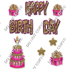 10 pc Happy Birthday - Swift - Hot Pink & Gold Flair-hbd0303